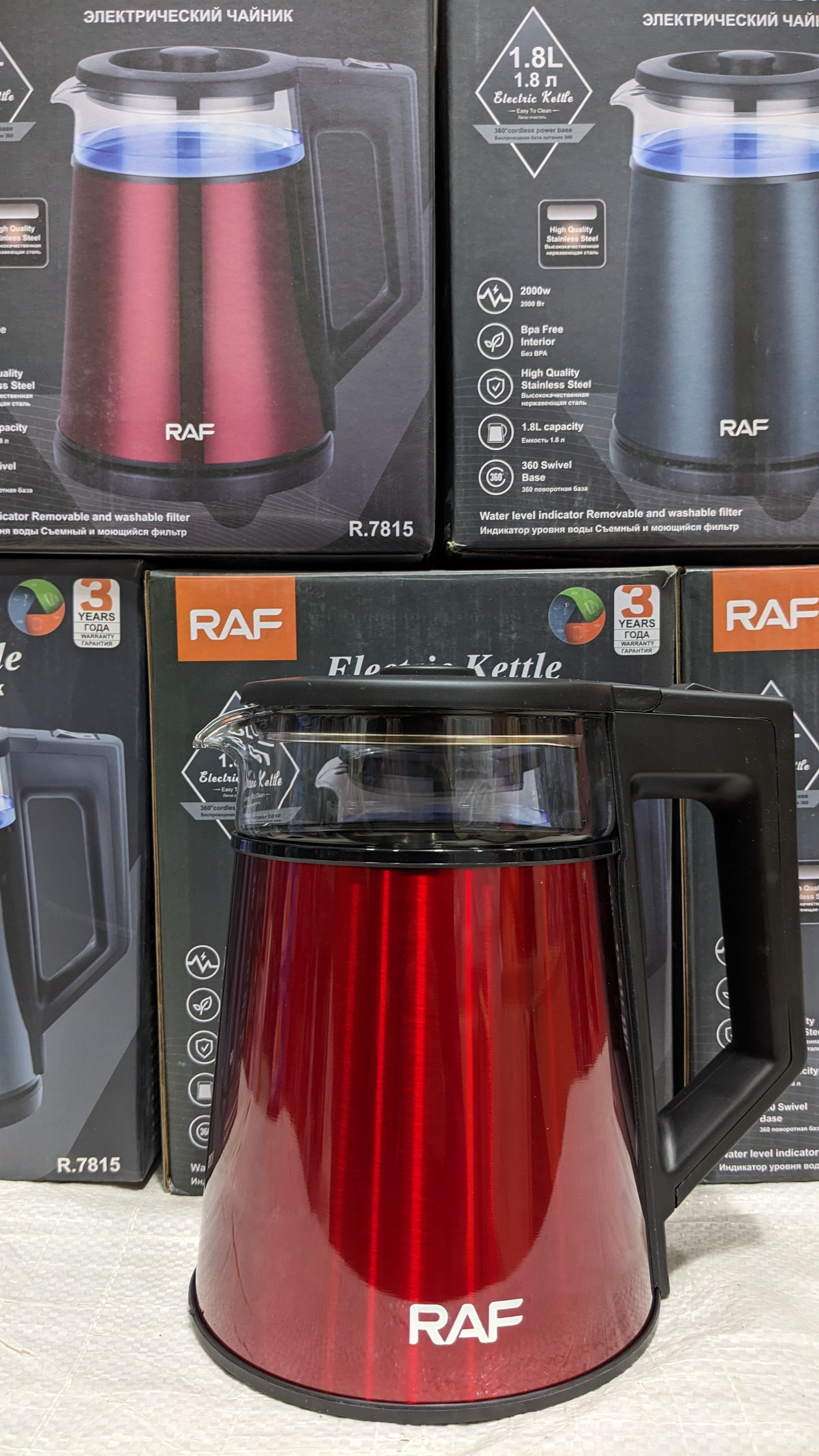 RAF ELECTRIC KETTLE 1.8L GLASS AND STEEL