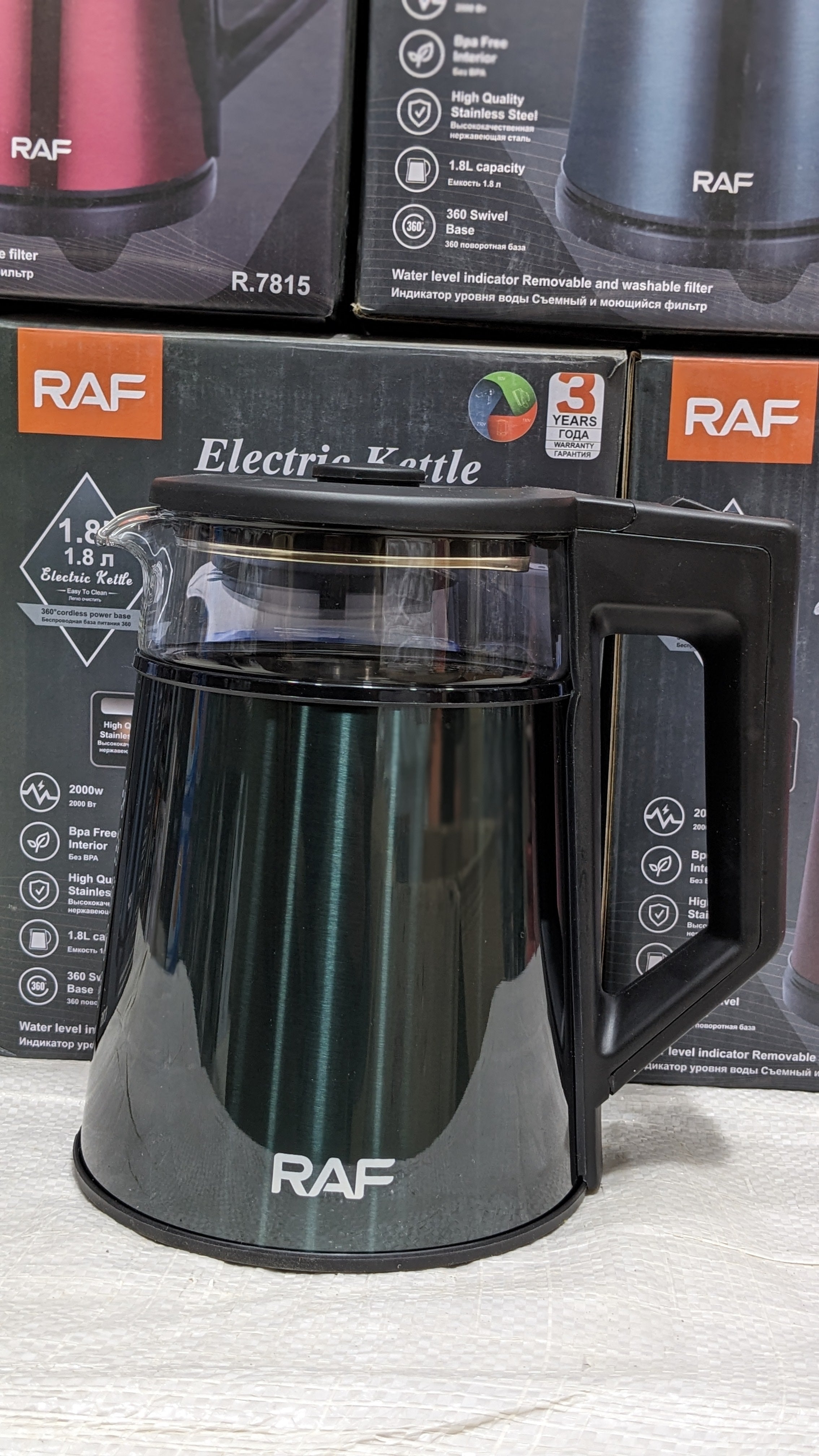 RAF ELECTRIC KETTLE 1.8L GLASS AND STEEL